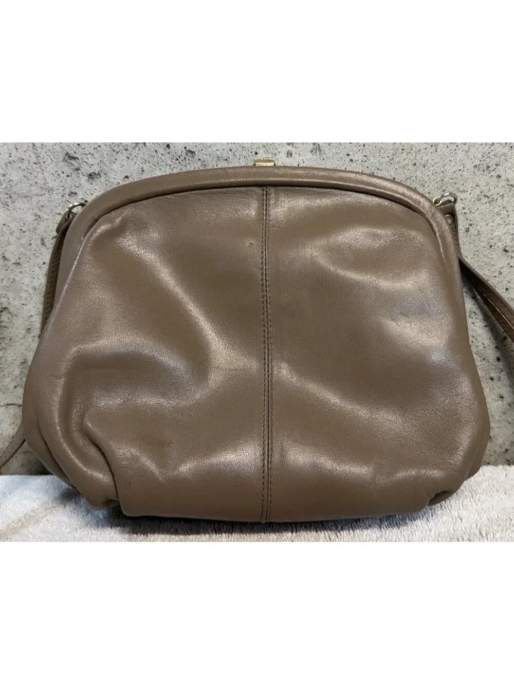 Vintage John Romain Beige Tan Leather Small Crossbody Handbag Purse Shoulder Bag
